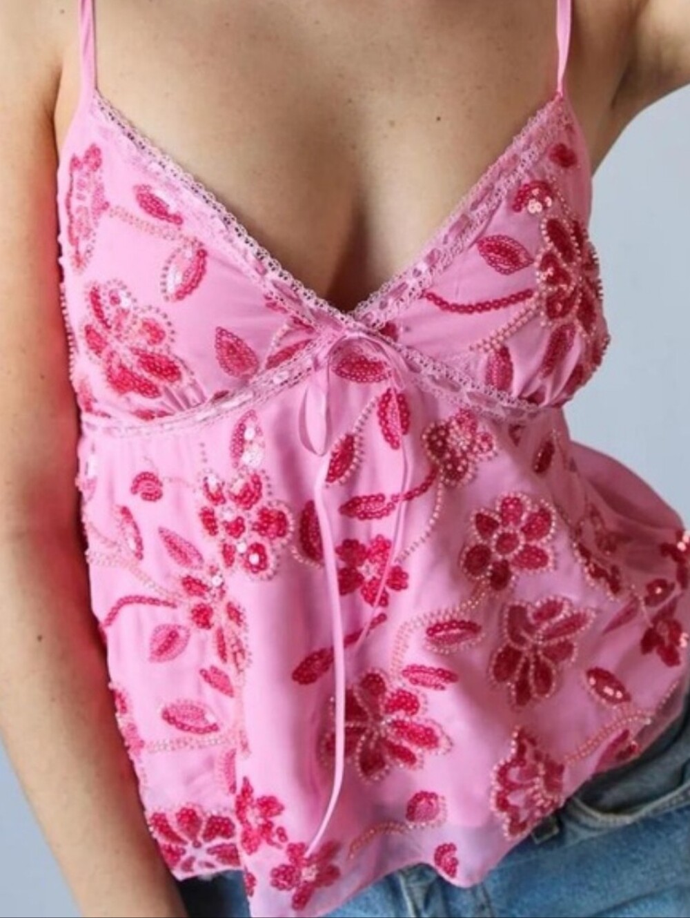 🩷Madden Girl Y2K Inspired Beaded w/ Sequins Barbiecore Fairycore Tank Top